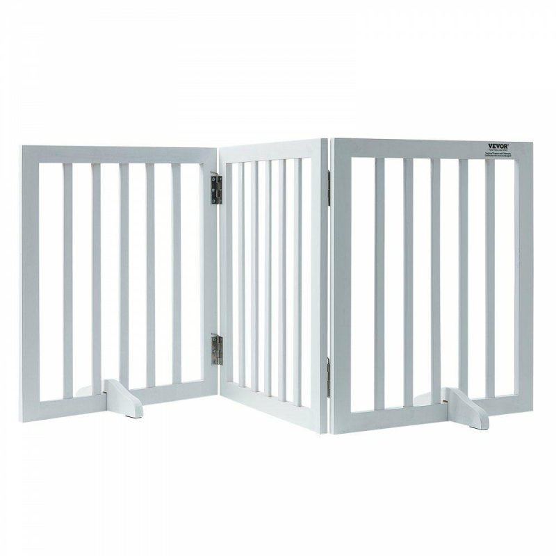 Door Hardware & Locks | Free Standing Dog Gate, 24″ H x 60″ W Freestanding Pet Gate, 3 Panels Foldable Dog Gate for Wide and Narrow Passageways, Expandable Dog Barrier with Silent Foot Support for Indoor, White White Door Hardware & Locks Door Hardware & Locks