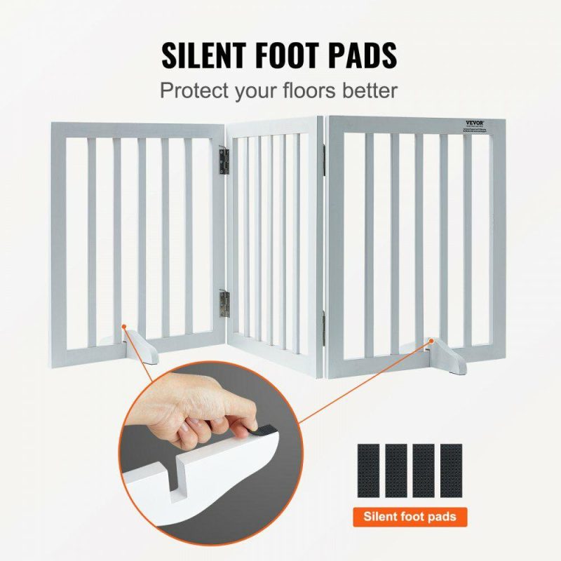 Door Hardware & Locks | Free Standing Dog Gate, 24″ H x 60″ W Freestanding Pet Gate, 3 Panels Foldable Dog Gate for Wide and Narrow Passageways, Expandable Dog Barrier with Silent Foot Support for Indoor, White White Door Hardware & Locks Door Hardware & Locks