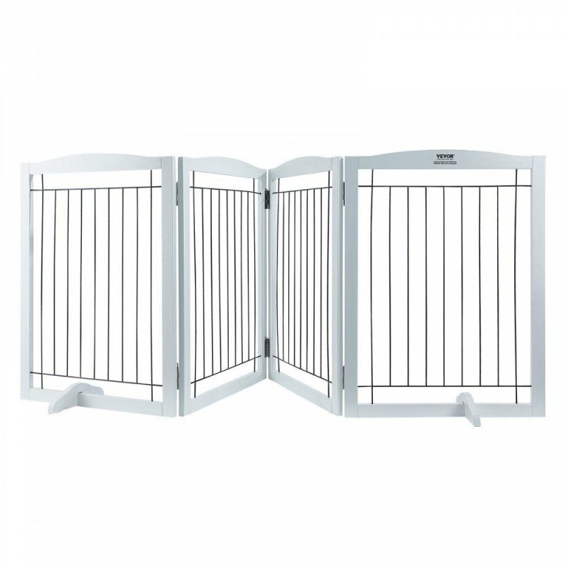 Door Hardware & Locks | Free Standing Dog Gate, 32″ H x 96.5″ W Freestanding Pet Gate, 4 Panels Foldable Dog Gate for Wide and Narrow Passageways, Expandable Dog Barrier with Silent Foot Support for Indoor, White White Door Hardware & Locks Door Hardware & Locks