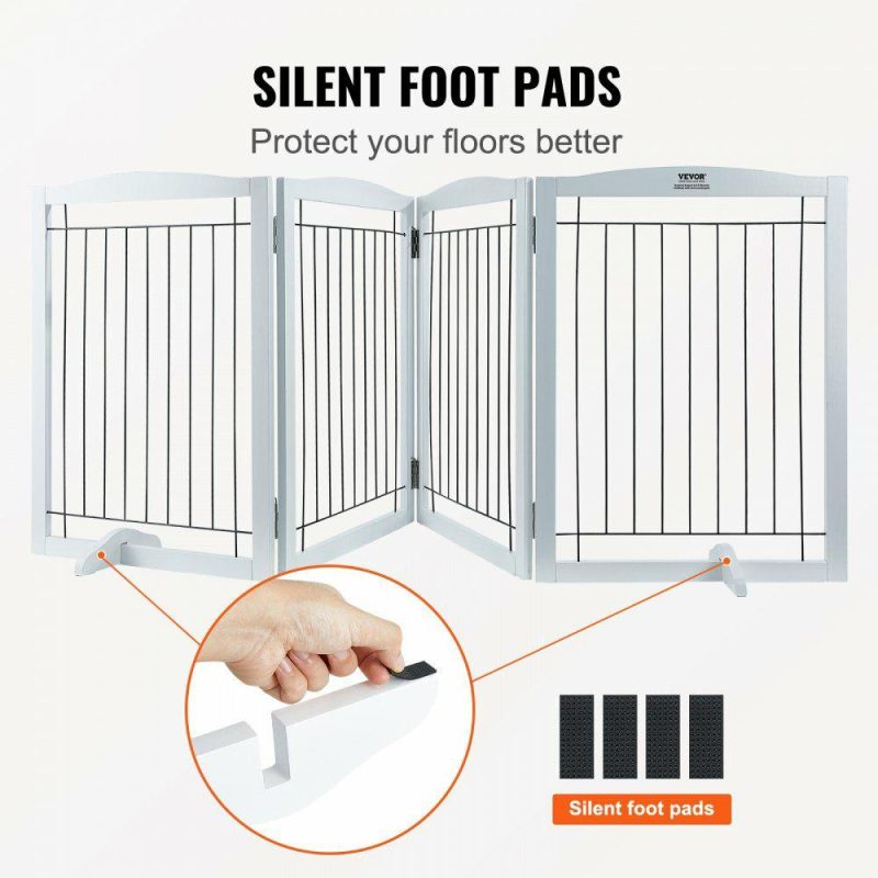 Door Hardware & Locks | Free Standing Dog Gate, 32″ H x 96.5″ W Freestanding Pet Gate, 4 Panels Foldable Dog Gate for Wide and Narrow Passageways, Expandable Dog Barrier with Silent Foot Support for Indoor, White White Door Hardware & Locks Door Hardware & Locks