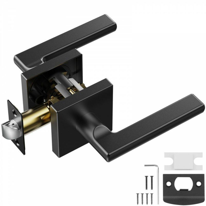 Door Hardware & Locks | Passage Door Handle, 1 Pack Matte Black Door Lever, Left or Right Handing Reversible Lever Non-Locking, 45° Rotation to Open, Square Interior Door Handles for Hallways, Closets, Meeting Spaces Door Hardware & Locks Door Hardware & Locks