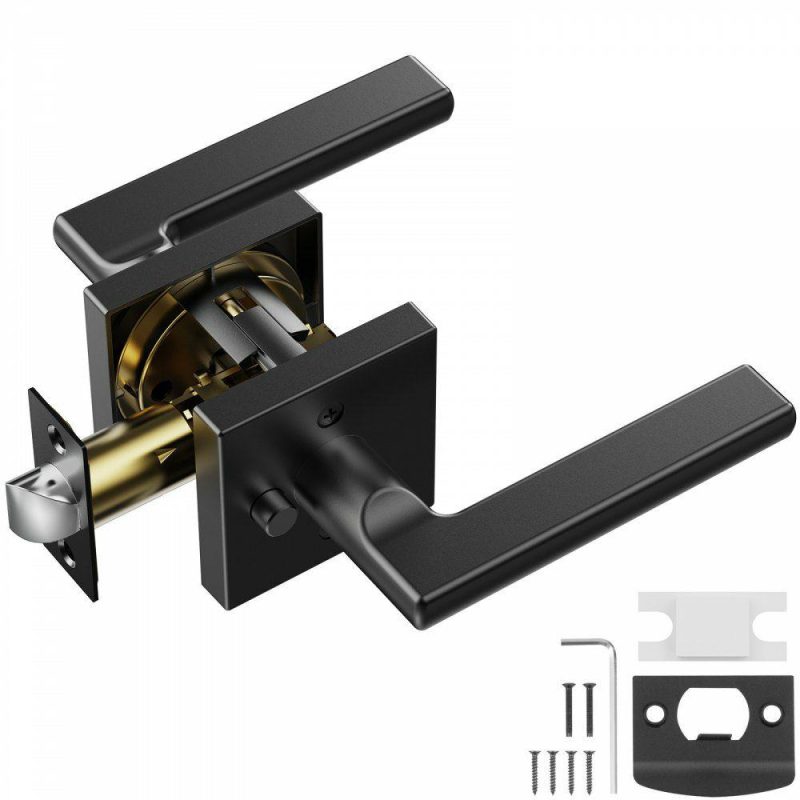 Door Hardware & Locks | Privacy Door Handle, 1 Pack Matte Black Door Lever, Left or Right Handing Reversible Lever with Keyless Lock, 45° Rotation to Open, Square Interior Door Handles for Bedroom and Bathroom Doors Door Hardware & Locks Door Hardware & Locks