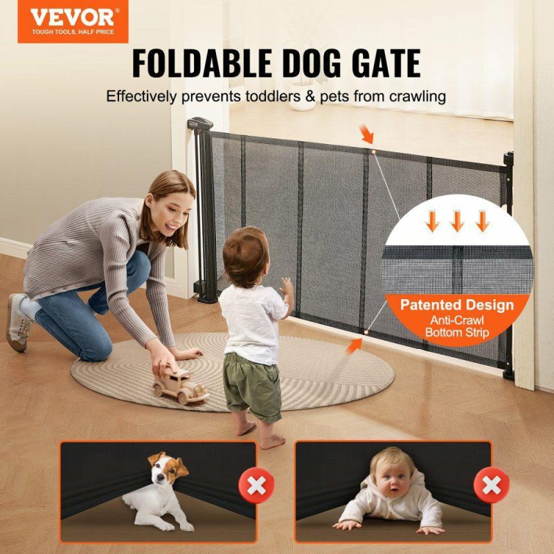 Door Hardware & Locks | Retractable Baby Gate, 34.2″ Tall Mesh Baby Gate, Extends up to 60″ Wide Retractable Gate for Kids or Pets, Retractable Dog Gates for Indoor Stairs, Doorways, Hallways, Playrooms, Black Black Door Hardware & Locks Black