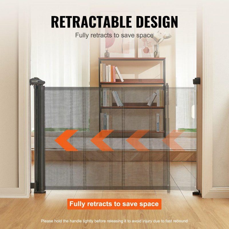 Door Hardware & Locks | Retractable Baby Gate, 34.2″ Tall Mesh Baby Gate, Extends up to 60″ Wide Retractable Gate for Kids or Pets, Retractable Dog Gates for Indoor Stairs, Doorways, Hallways, Playrooms, Black Black Door Hardware & Locks Black