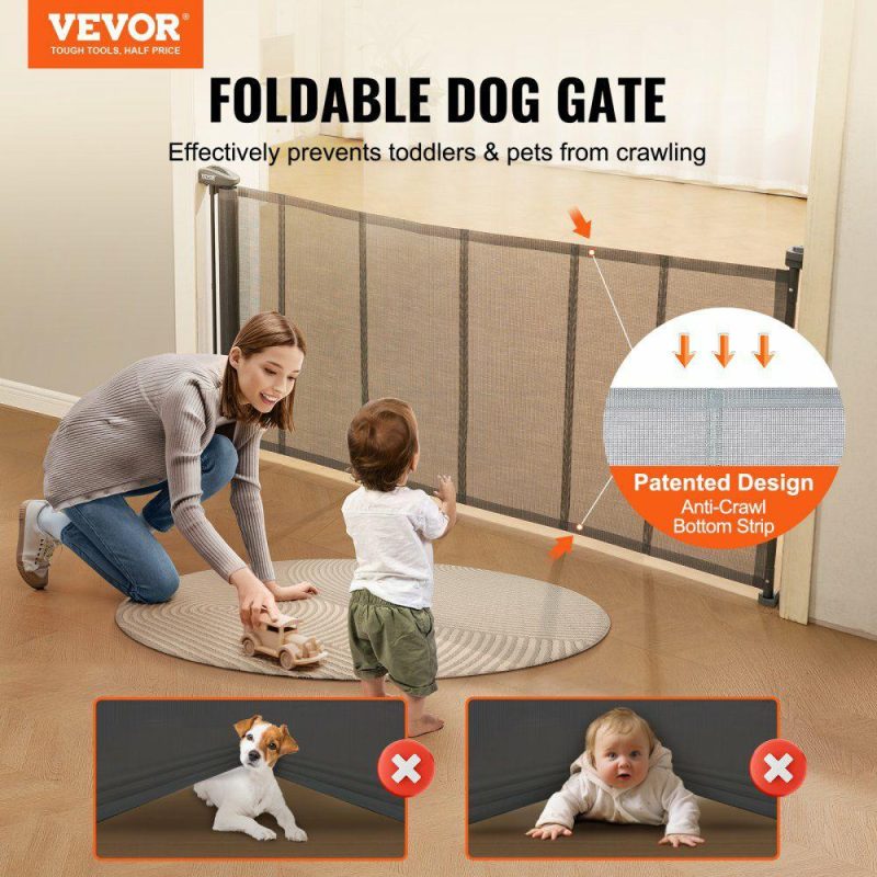 Door Hardware & Locks | Retractable Baby Gate, 34.2″ Tall Mesh Baby Gate, Extends up to 76.8″ Wide Retractable Gate for Kids or Pets, Retractable Dog Gates for Indoor Stairs, Doorways, Hallways, Playrooms, Gray Gray Door Hardware & Locks Door Hardware & Locks