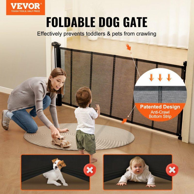 Door Hardware & Locks | Retractable Baby Gate, 34.2″ Tall Mesh Baby Gate, Extends up to 76.8″ Wide Retractable Gate for Kids or Pets, Retractable Dog Gates for Indoor Stairs, Doorways, Hallways, Playrooms, Black Black Door Hardware & Locks Black