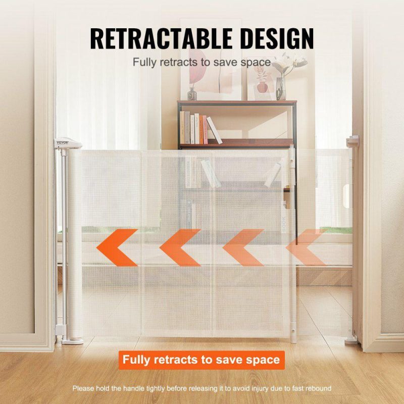 Door Hardware & Locks | Retractable Baby Gate, 34.2″ Tall Mesh Baby Gate, Extends up to 76.8″ Wide Retractable Gate for Kids or Pets, Retractable Dog Gates for Indoor Stairs, Doorways, Hallways, Playrooms, White White Door Hardware & Locks Door Hardware & Locks