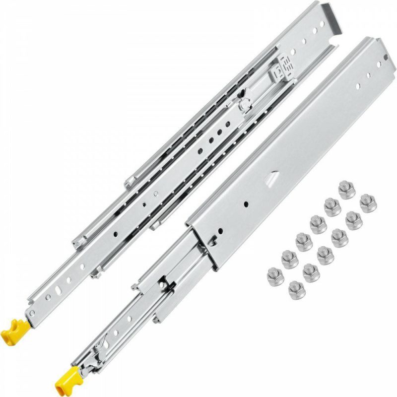 Drawer & Cabinet Hardware | Drawer Slides with Lock, 1 Pair 24 inch, Heavy-Duty Industrial Steel up to 500 lbs Capacity, 3-Fold Full Extension, Ball Bearing Lock-in & Lock-Out, Side Mount Hardware Drawer & Cabinet Hardware