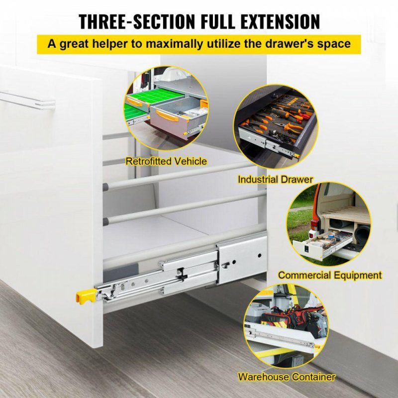 Drawer & Cabinet Hardware | Drawer Slides with Lock, 1 Pair 24 inch, Heavy-Duty Industrial Steel up to 500 lbs Capacity, 3-Fold Full Extension, Ball Bearing Lock-in & Lock-Out, Side Mount Hardware Drawer & Cabinet Hardware