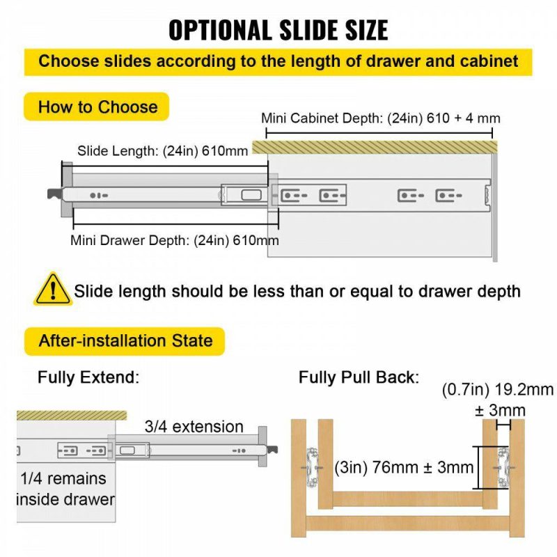 Drawer & Cabinet Hardware | Drawer Slides with Lock, 1 Pair 24 inch, Heavy-Duty Industrial Steel up to 500 lbs Capacity, 3-Fold Full Extension, Ball Bearing Lock-in & Lock-Out, Side Mount Hardware Drawer & Cabinet Hardware