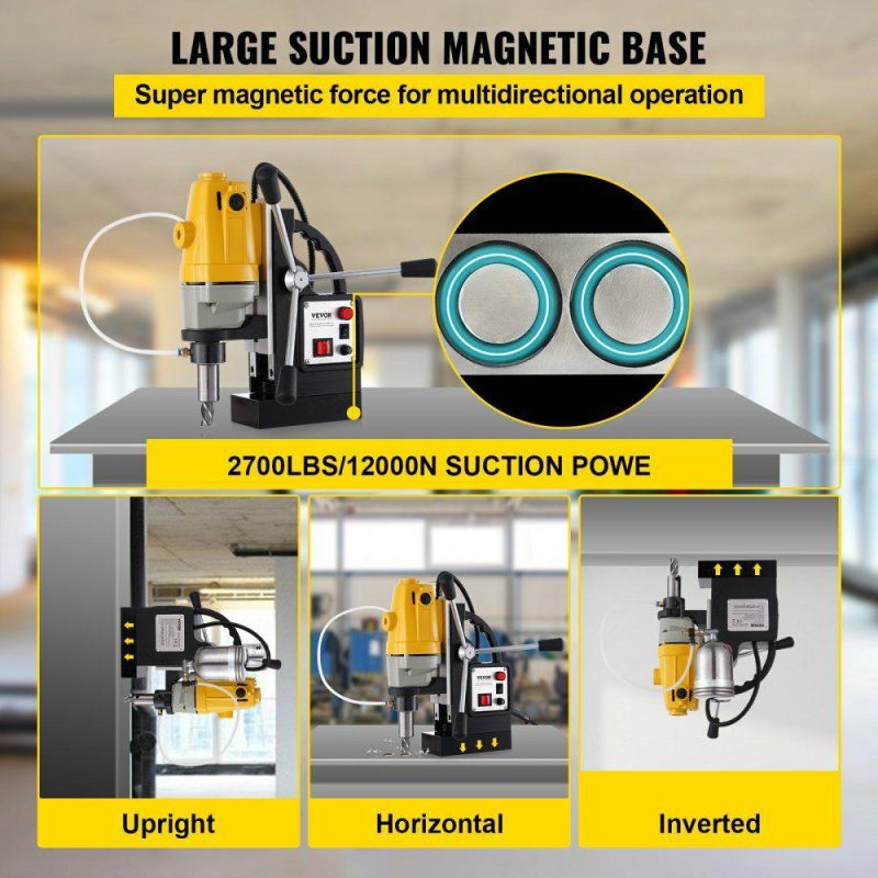 Drills & Drivers | 1100W Magnetic Drill Press with 1-1/2 Inch (40mm) Boring Diameter MD40 Magnetic Drill Press Machine 2810 LBS Magnetic Force Magnetic Drilling System 670 RPM with 6 Pcs HSS Annular Cutter Kit Drills & Drivers Drills & Drivers