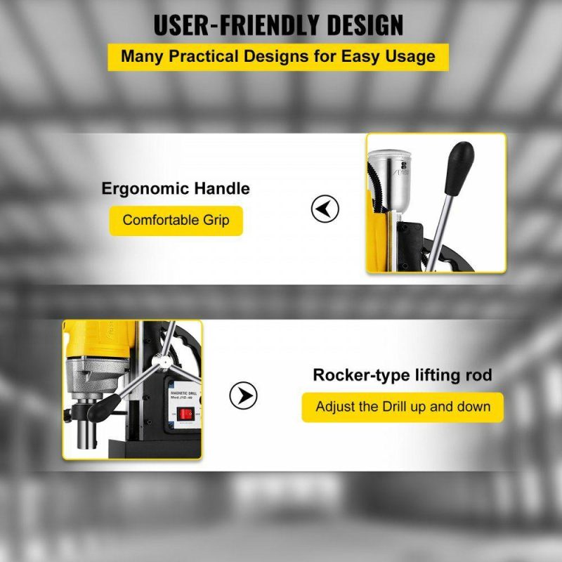 Drills & Drivers | 1100W Magnetic Drill Press with 1-1/2 Inch (40mm) Boring Diameter MD40 Magnetic Drill Press Machine 2810 LBS Magnetic Force Magnetic Drilling System 670 RPM with 6 Pcs HSS Annular Cutter Kit Drills & Drivers Drills & Drivers