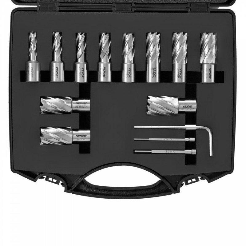 Drills & Drivers | Annular Cutter Set, 13 pcs Weldon Shank Mag Drill Bits, 7/16″ to 1-1/16″ Cutting Diameter, 1″ Cutting Depth, M2AL HSS, 2 Pilot Pins, Hex Wrench and Portable Case, for Using with Magnetic Drills Power Tools Drills & Drivers