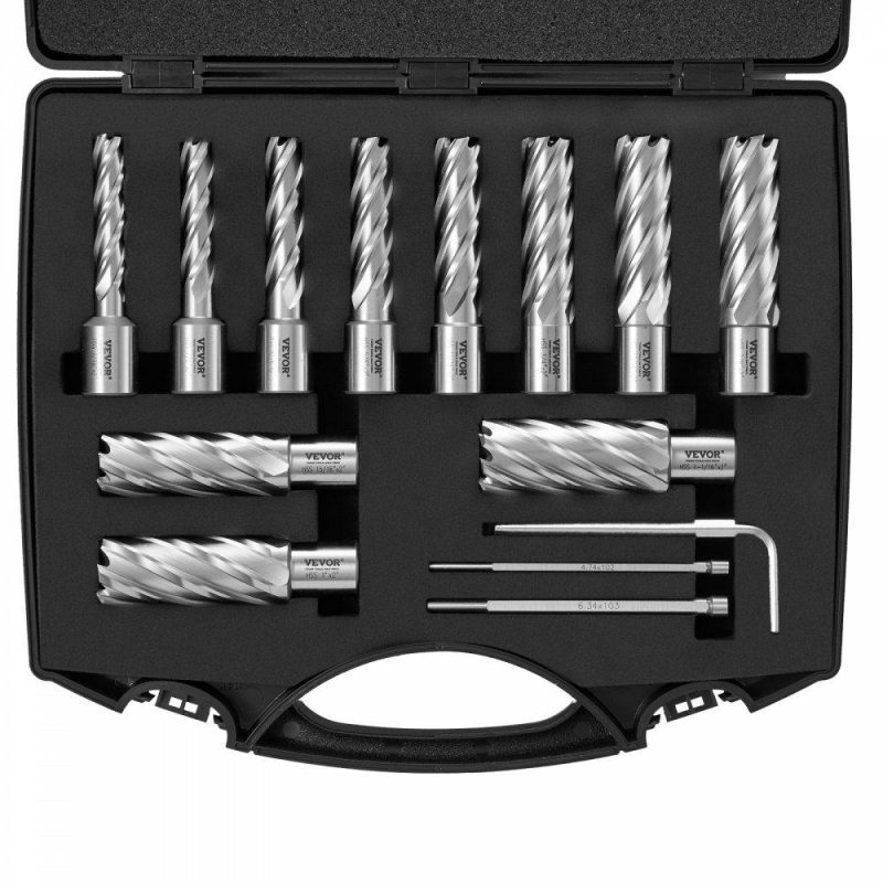 Drills & Drivers | Annular Cutter Set, 13 pcs Weldon Shank Mag Drill Bits, 7/16″ to 1-1/16″ Cutting Diameter, 2″ Cutting Depth, M2AL HSS, with 2 Pilot Pins, Hex Wrench and Portable Case, for Using with Magnetic Dr Drills & Drivers Drills & Drivers