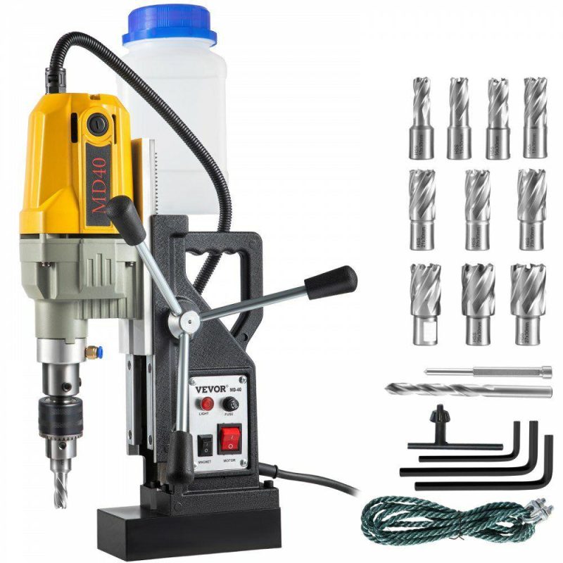 Drills & Drivers | Magnetic Drill, 1100W 1.57″ Boring Diameter, 2697lbf/12000N Portable Electric Mag Drill Press with 12 Drilling Bits, 580 RPM Max Speed Drilling Machine for any Surface and Home Improvement Drills & Drivers Drills & Drivers