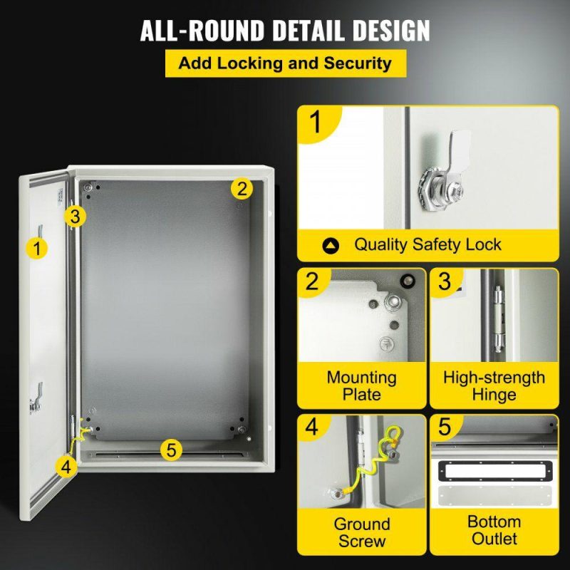 Electrical Boxes & Panels & Fittings | NEMA Steel Enclosure, 24 x 16 x 10” NEMA 4X Steel Electrical Box, IP66 Waterproof & Dustproof, Outdoor/Indoor Electrical Junction Box, with Mounting Plate Electrical Electrical Boxes & Panels & Fittings