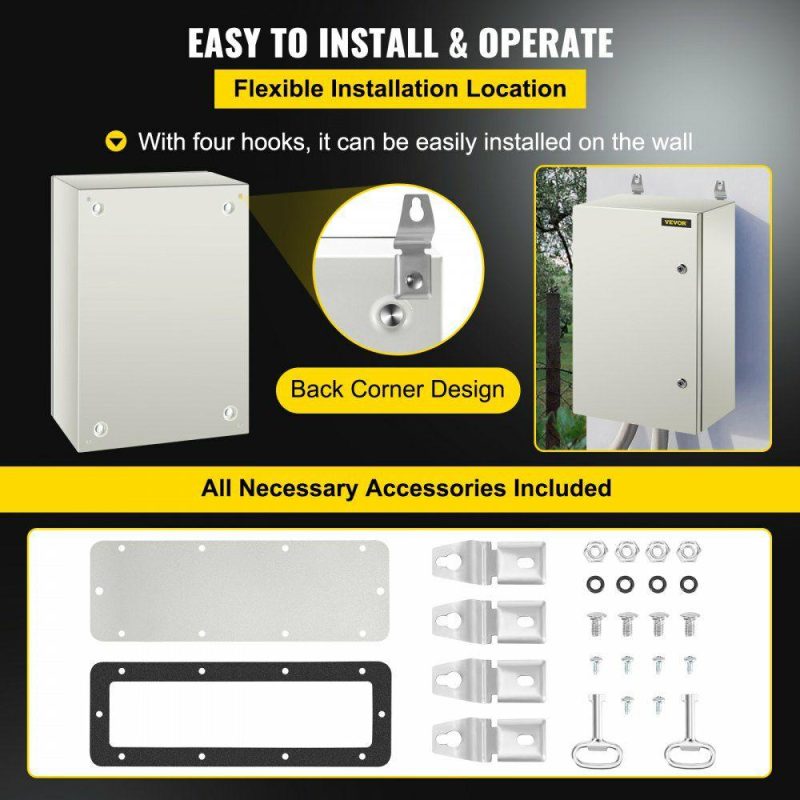 Electrical Boxes & Panels & Fittings | NEMA Steel Enclosure, 24 x 16 x 10” NEMA 4X Steel Electrical Box, IP66 Waterproof & Dustproof, Outdoor/Indoor Electrical Junction Box, with Mounting Plate Electrical Electrical Boxes & Panels & Fittings