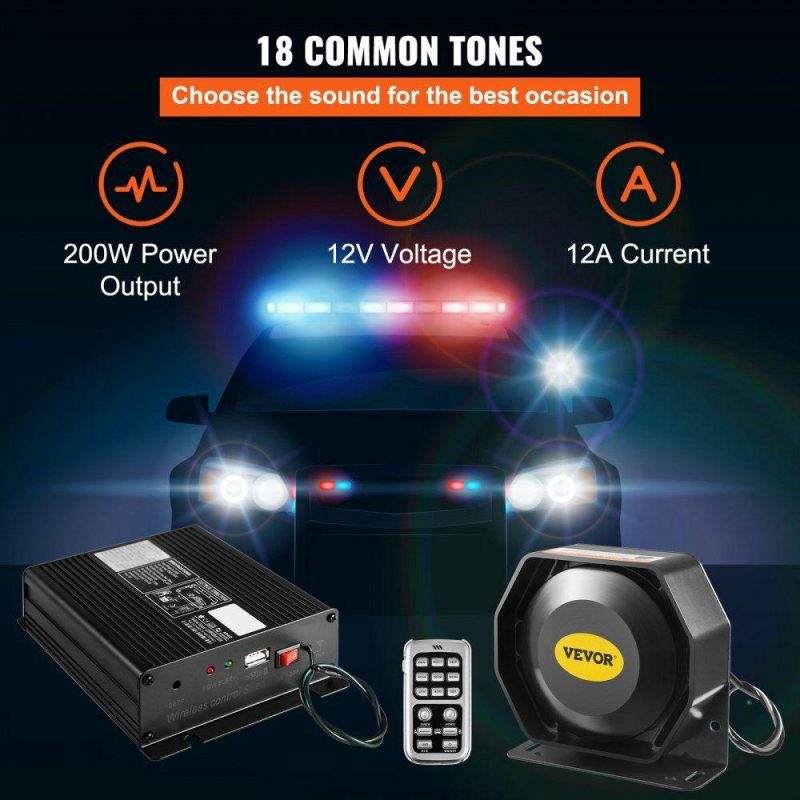 Electrical Tools | 200W 18 Sound Loud Car and Truck Warning Alarm Police Siren Horn 18 Tones Fire Ambulance Emergency Electronic Siren Horn Kit PA MIC System Electrical Electrical Tools