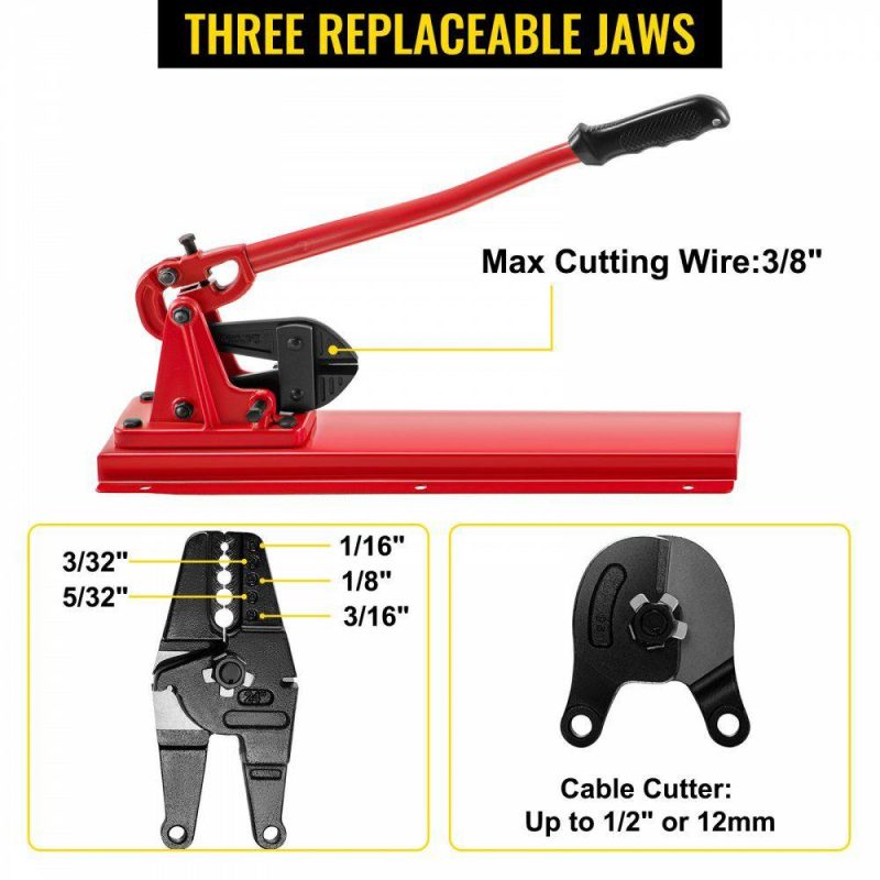 Electrical Tools | Bench Swager Tool 24″ Wire Rope Swaging Tool w/Crimper Cable Bolt Cutter Head Bench Crimper 1/16″-3/16″ Aluminum/Copper Sleeves Bench Cable Alloy Steel Crimper Swager for1/2″ Wire Rope Ferrules Electrical Electrical Tools