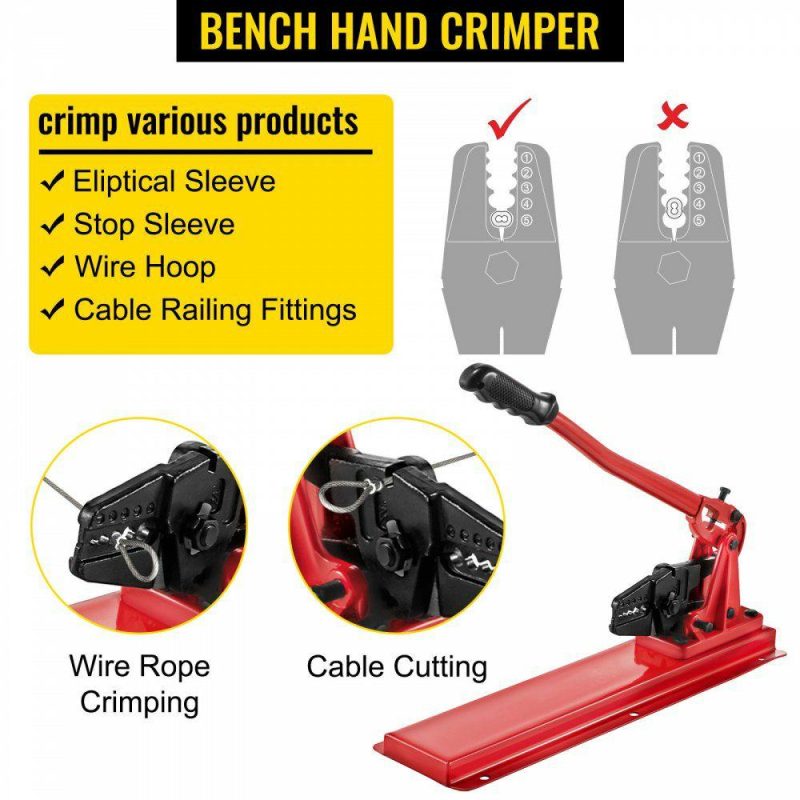 Electrical Tools | Bench Swager Tool 24″ Wire Rope Swaging Tool w/Crimper Cable Bolt Cutter Head Bench Crimper 1/16″-3/16″ Aluminum/Copper Sleeves Bench Cable Alloy Steel Crimper Swager for1/2″ Wire Rope Ferrules Electrical Electrical Tools