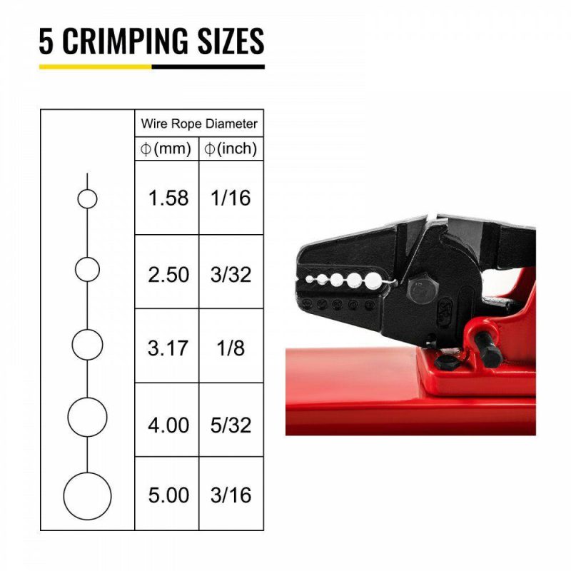 Electrical Tools | Bench Type Hand Swager, 24″ Bench Type Swaging Tool, Bench Type Crimper for 1/16″ 3/32″ 1/8″ 5/32″ 3/16″, CRV (HRC 35-45 Degree) Bench Type Crimping Tool, Bench Swager Tool for Cable Wire Rope Electrical Electrical Tools