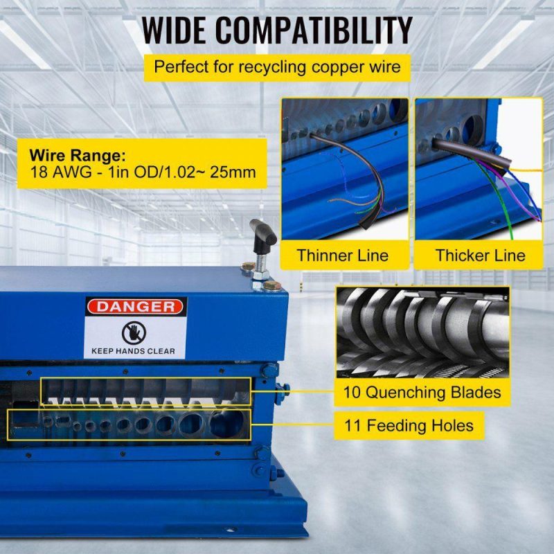 Electrical Tools | Cable Wire Stripping Machine 18 AWG – 1″ OD Wire Range, Portable Powered Wire Stripper Machine 11 Channels 10 Blades,Automatic Wire Stripping Tool 75ft/minute,for Recycling Copper Wire Blue Electrical Blue