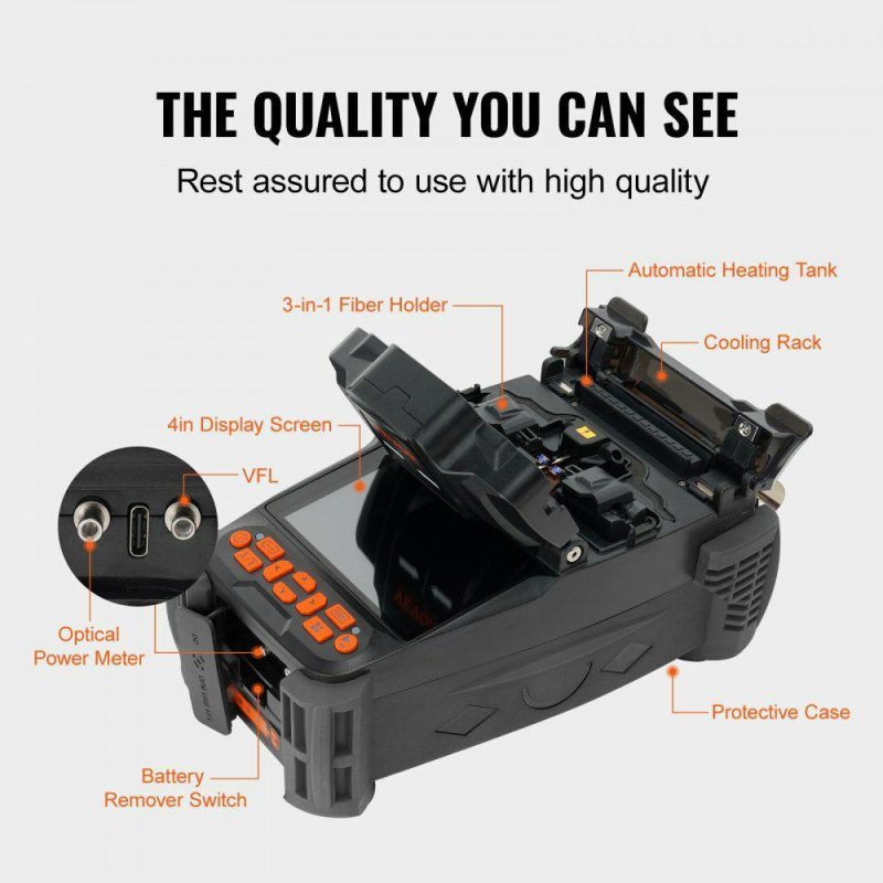 Electrical Tools | Fiber Fusion Splicer 6 Motors, Core Alignment Fiber Optic Fusion Splicer with 4″ Digital LCD Screen, Image Storage, 3 in 1 Auto Focus Optical Fiber Holder Cleaver Kit 5-6s Splicing 9-25s Heating Electrical Electrical Tools