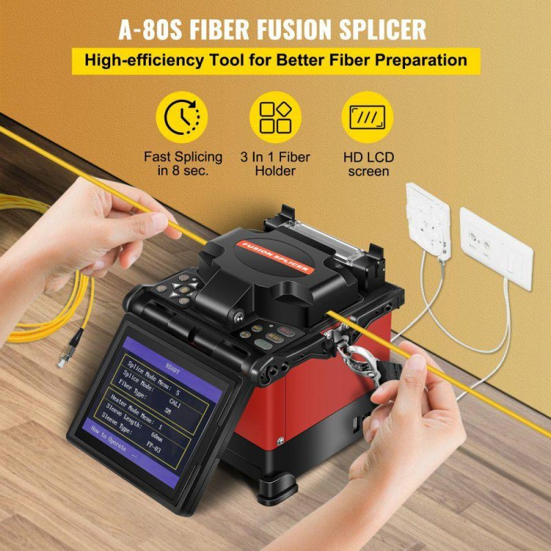 Electrical Tools | Fiber Fusion Splicer Automatic Focus A-80S FTTH Fiber Optic Fusion Splicer Kit 5 Inch Digital LCD Screen Fusion Splicer Machine Optical Fiber Cleaver Kit Electrical Electrical Tools