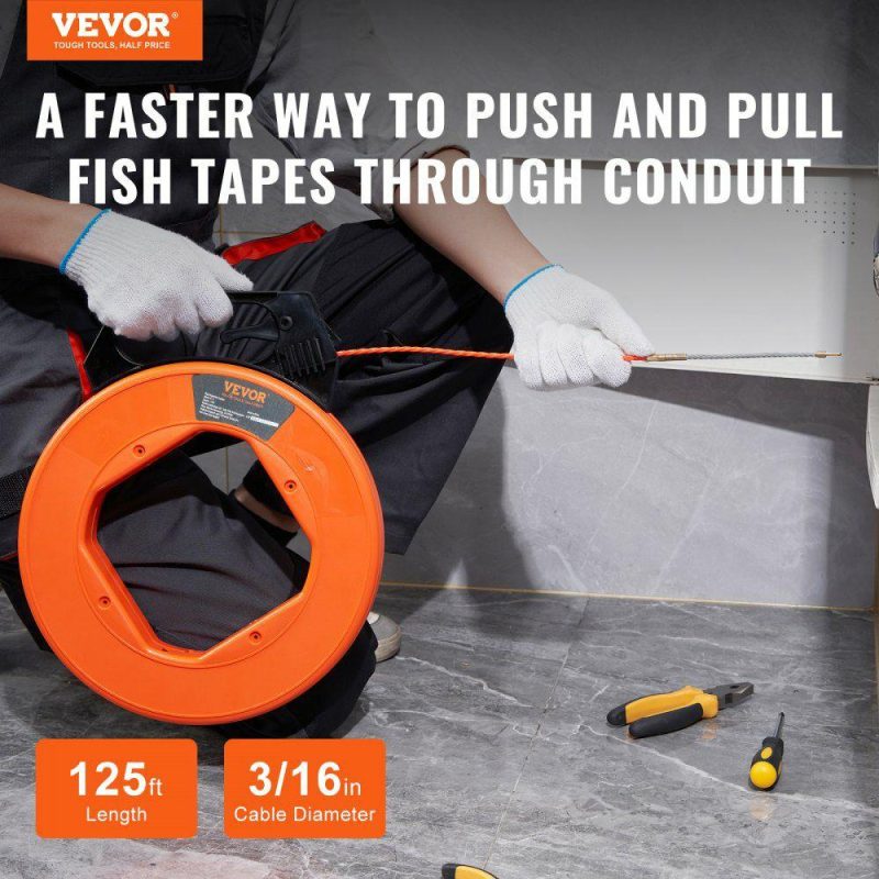 Electrical Tools | Fish Tape, 125-foot, 3/16-inch, PET Wire Puller with Optimized Housing and Handle, Easy-to-Use Cable Puller Tool, Flexible Wire Fishing Tools for Walls and Electrical Conduit, Non-Conductive Electrical Electrical Tools