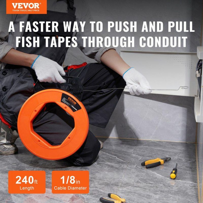 Electrical Tools | Fish Tape, 240-foot, 1/8-inch, Steel Wire Puller with Optimized Housing and Handle, Easy-to-Use Cable Puller Tool, Flexible Wire Fishing Tools for Walls and Electrical Conduit, Non-Conductive Electrical Electrical Tools