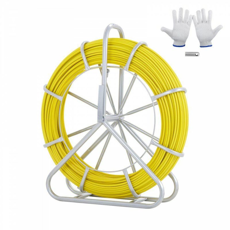 Electrical Tools | Fish Tape Fiberglass, 425 ft, 1/4 inch, Duct Rodder Fishtape Wire Puller, Cable Running Rod with Steel Reel Stand, 3 Pulling Heads, Fishing Tools for Walls and Electrical Conduit, Non-Conductive Electrical Electrical Tools