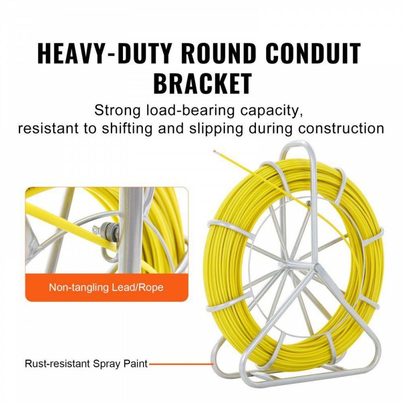 Electrical Tools | Fish Tape Fiberglass, 425 ft, 1/4 inch, Duct Rodder Fishtape Wire Puller, Cable Running Rod with Steel Reel Stand, 3 Pulling Heads, Fishing Tools for Walls and Electrical Conduit, Non-Conductive Electrical Electrical Tools