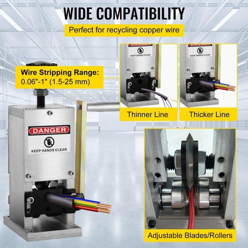 Electrical Tools | Manual Wire Stripping Machine 0.06-0.98 inches, Wire Stripper Machine with Hand Crank Portable, Wire Stripping Tool Aluminum Construction,for Scrap Copper Recycling Electrical Electrical Tools