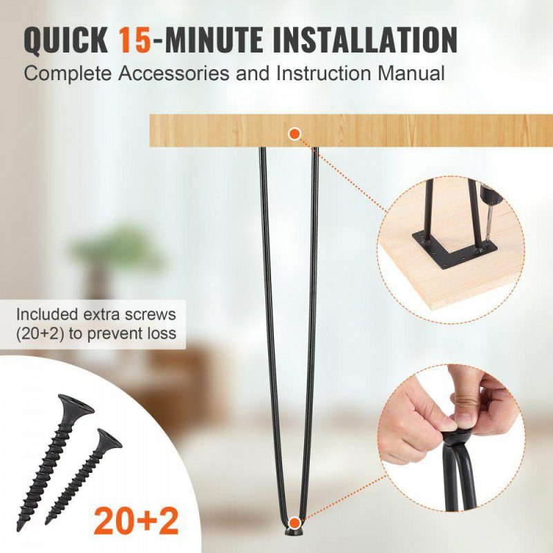 Furniture Hardware | 28″ Hairpin Furniture Legs, Metal Home DIY Projects for Nightstand, Coffee Table, Desk, 500lbs Load Capacity with Rubber Floor Protectors, Metal Heavy Duty Sturdy Modern Table Legs, 4PCS Black Furniture Hardware Furniture Hardware