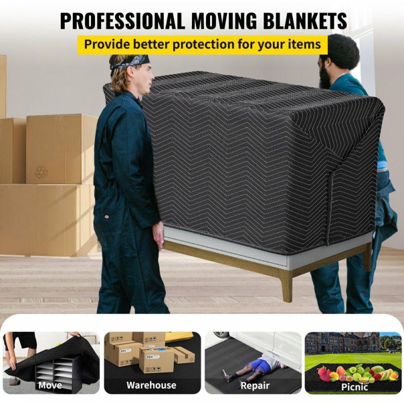 Furniture Hardware | Moving Blankets, 80″ x 72″ (32.4 lb/dz Weight)-6 Packs, Professional Non-Woven & Recycled Cotton Packing Blanket, Heavy Duty Mover Pads for Protecting Furniture, Floors, Appliances, Black Furniture Hardware Furniture Hardware