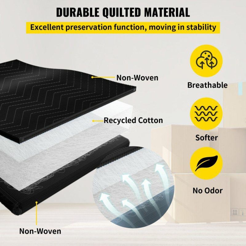 Furniture Hardware | Moving Blankets, 80″ x 72″ (32.4 lb/dz Weight)-6 Packs, Professional Non-Woven & Recycled Cotton Packing Blanket, Heavy Duty Mover Pads for Protecting Furniture, Floors, Appliances, Black Furniture Hardware Furniture Hardware