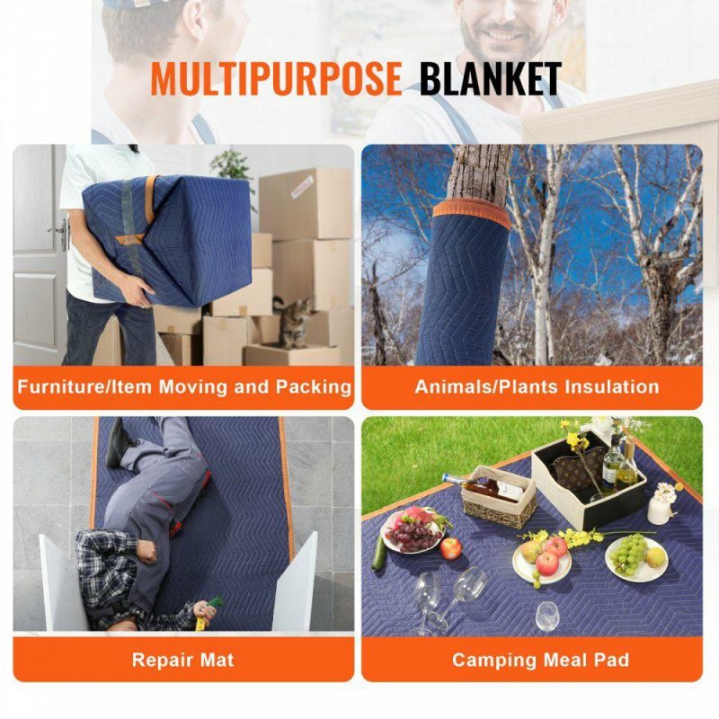 Furniture Hardware | Moving Blankets, 80″ x 72″, 35 lbs/dz Weight, 12 Packs, Professional Non-Woven & Recycled Cotton Packing Blanket, Heavy Duty Mover Pads for Protecting Furniture, Floors, Appliances, Blue/Orange Furniture Hardware Furniture Hardware