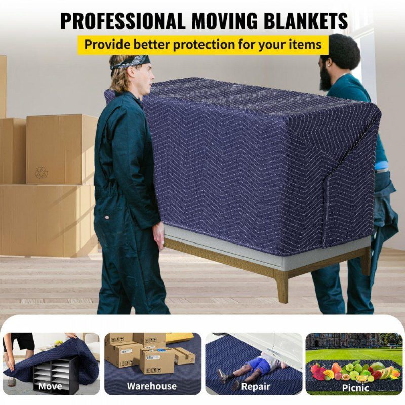 Furniture Hardware | Moving Blankets, 80″ x 72″ (42 lb/dz Weight)-12 Packs, Professional Non-Woven & Recycled Cotton Packing Blanket, Heavy Duty Mover Pads for Protecting Furniture, Floors, Appliances, Blue Furniture Hardware Furniture Hardware