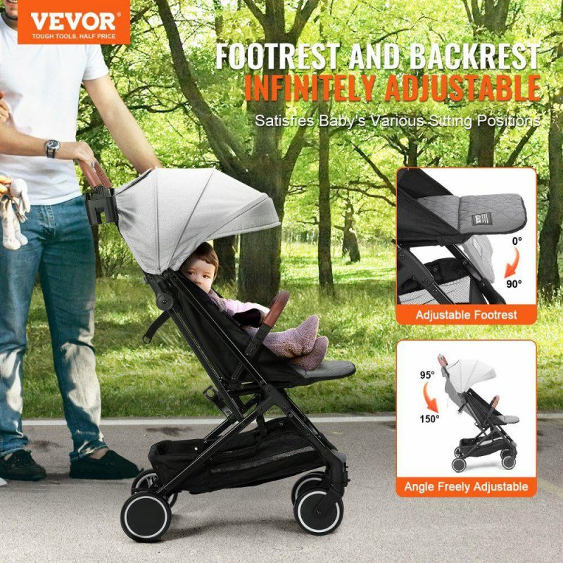 Furniture Hardware | Standard Baby Infant Stroller, Toddler Stroller with 95°-150° Adjustable Backrest & & 0/90°Adjustable Footrest & One-click Folding, Newborn Stroller with Cup Holder and Carry Bag, Light Grey Light Gray Furniture Hardware Furniture Hardware