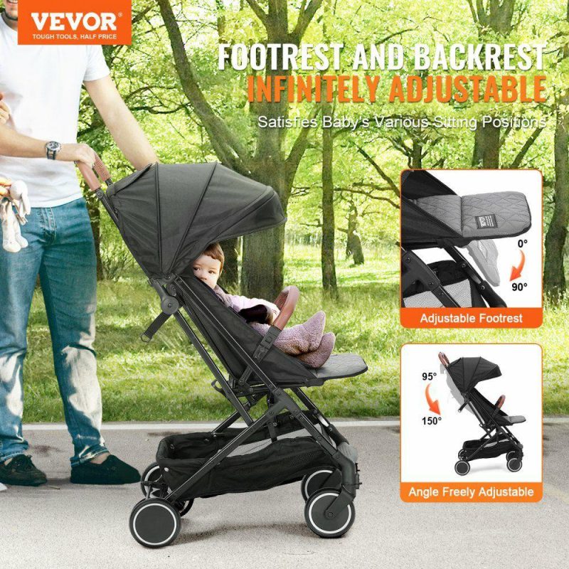 Furniture Hardware | Standard Baby Infant Stroller, Toddler Stroller with 95°-150° Adjustable Backrest & & 0/90°Adjustable Footrest & One-click Folding, Newborn Stroller with Cup Holder and Carry Bag, Black Black Hardware Black