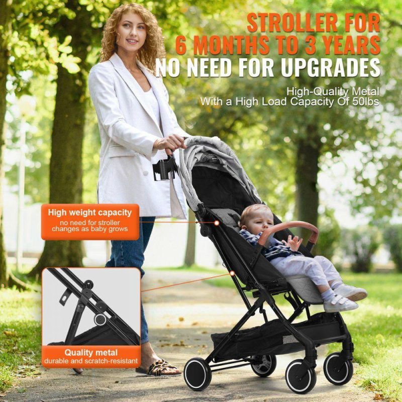 Furniture Hardware | Standard Baby Infant Stroller, Toddler Stroller with 95°-150° Adjustable Backrest & & 0/90°Adjustable Footrest & One-click Folding, Newborn Stroller with Cup Holder and Carry Bag, Light Grey Light Gray Furniture Hardware Furniture Hardware