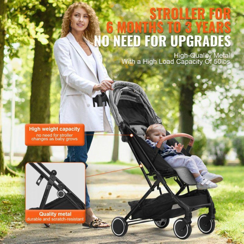 Furniture Hardware | Standard Baby Infant Stroller, Toddler Stroller with 95°-150° Adjustable Backrest & & 0/90°Adjustable Footrest & One-click Folding, Newborn Stroller with Cup Holder and Carry Bag, Dark Grey Dark Gray Furniture Hardware Dark Gray