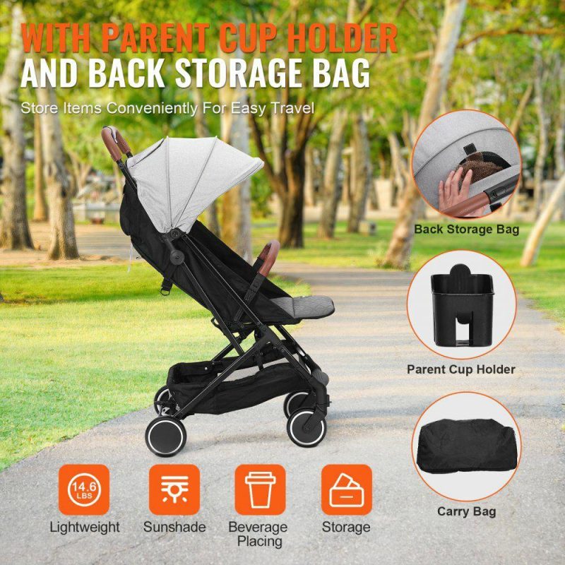 Furniture Hardware | Standard Baby Infant Stroller, Toddler Stroller with 95°-150° Adjustable Backrest & & 0/90°Adjustable Footrest & One-click Folding, Newborn Stroller with Cup Holder and Carry Bag, Light Grey Light Gray Furniture Hardware Furniture Hardware