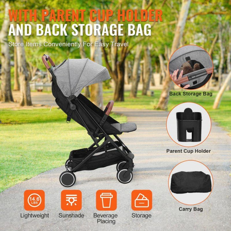 Furniture Hardware | Standard Baby Infant Stroller, Toddler Stroller with 95°-150° Adjustable Backrest & & 0/90°Adjustable Footrest & One-click Folding, Newborn Stroller with Cup Holder and Carry Bag, Dark Grey Dark Gray Furniture Hardware Dark Gray