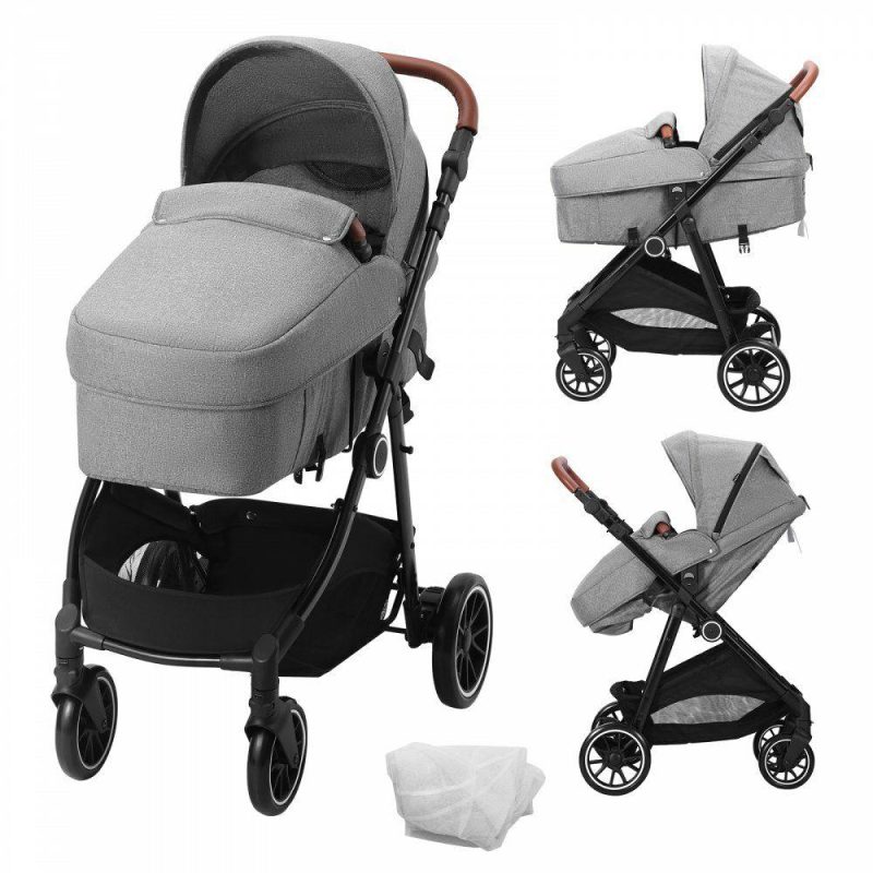 Furniture Hardware | Standard Baby Stroller, Infant Toddler Stroller with Bassinet, 3rd-Gear Adjustable Backrest & Foldable & Reversible Seat, Carbon Steel Newborn Stroller with Leg Cover and Mesh Net, Dark Grey Dark Gray Furniture Hardware Dark Gray