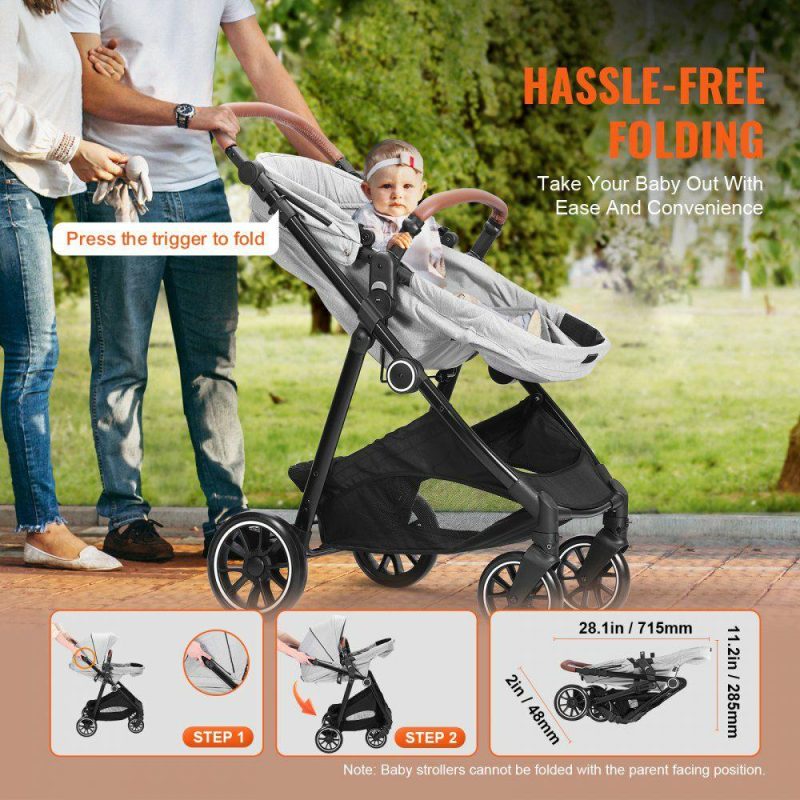 Furniture Hardware | Standard Baby Stroller, Infant Toddler Stroller with Bassinet, 3rd-Gear Adjustable Backrest & Foldable & Reversible Seat, Carbon Steel Newborn Stroller with Leg Cover and Mesh Net, Light Grey Light Gray Furniture Hardware Furniture Hardware