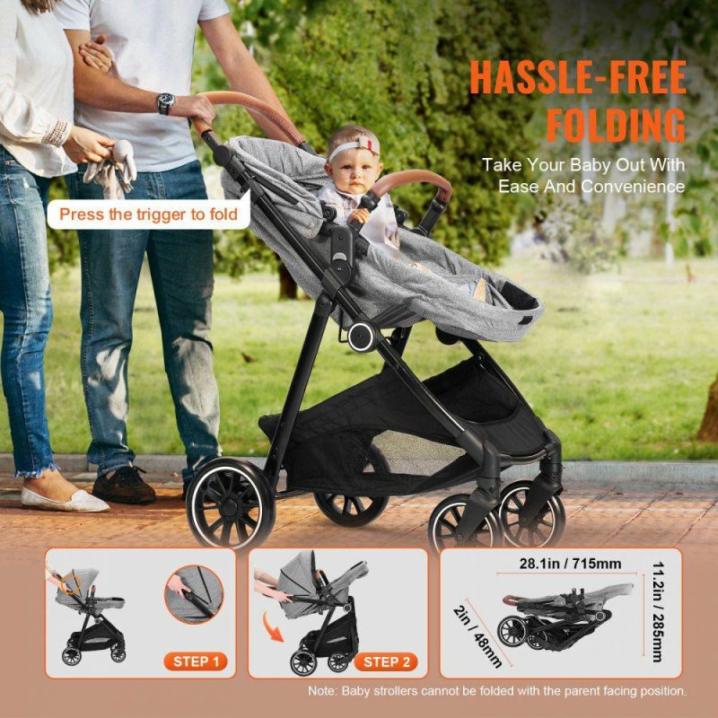 Furniture Hardware | Standard Baby Stroller, Infant Toddler Stroller with Bassinet, 3rd-Gear Adjustable Backrest & Foldable & Reversible Seat, Carbon Steel Newborn Stroller with Leg Cover and Mesh Net, Dark Grey Dark Gray Furniture Hardware Dark Gray