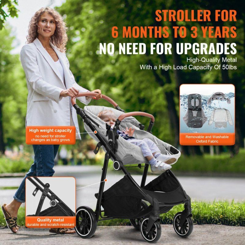 Furniture Hardware | Standard Baby Stroller, Infant Toddler Stroller with Bassinet, 3rd-Gear Adjustable Backrest & Foldable & Reversible Seat, Carbon Steel Newborn Stroller with Leg Cover and Mesh Net, Light Grey Light Gray Furniture Hardware Furniture Hardware