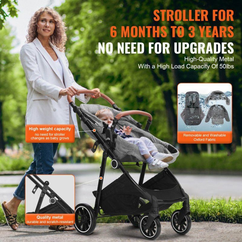 Furniture Hardware | Standard Baby Stroller, Infant Toddler Stroller with Bassinet, 3rd-Gear Adjustable Backrest & Foldable & Reversible Seat, Carbon Steel Newborn Stroller with Leg Cover and Mesh Net, Dark Grey Dark Gray Furniture Hardware Dark Gray