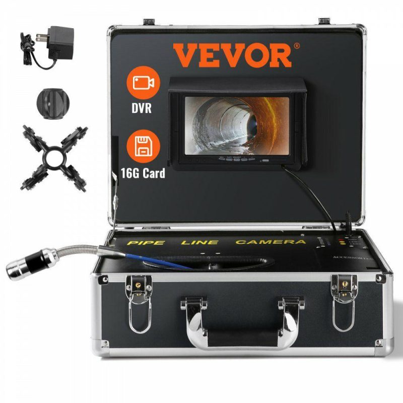 Inspection & Retrieving Tools | Sewer Camera, 100 ft/30 m, 7″ Screen Pipeline Inspection Camera with DVR Function, Waterproof IP68 Camera, 12 pcs Adjustable LEDs, with a 16 GB SD Card for Sewer Line, Duct Drain Pipe Plumbing Inspection & Retrieving Tools Inspection & Retrieving Tools